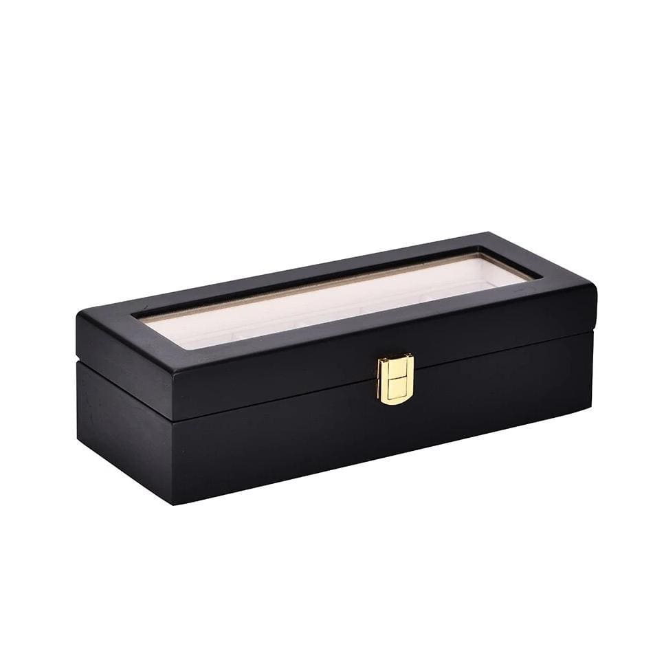 BLACK WOODEN WATCH BOX <br/> 6 SLOTS