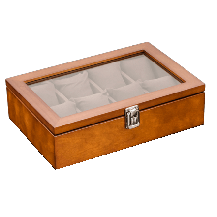 BROWN WOOD WATCH BOX <br/> 8 SLOTS