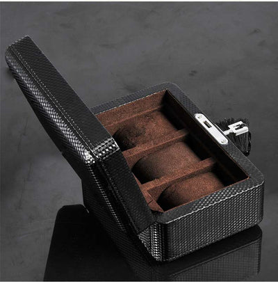 CARBON FIBER WATCH BOX WITH LOCK<br/>3 SLOTS