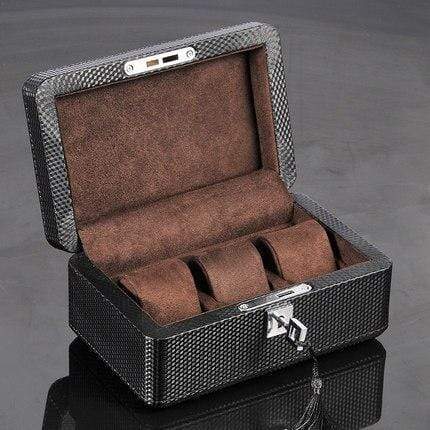 CARBON FIBER WATCH BOX WITH LOCK<br/>3 SLOTS