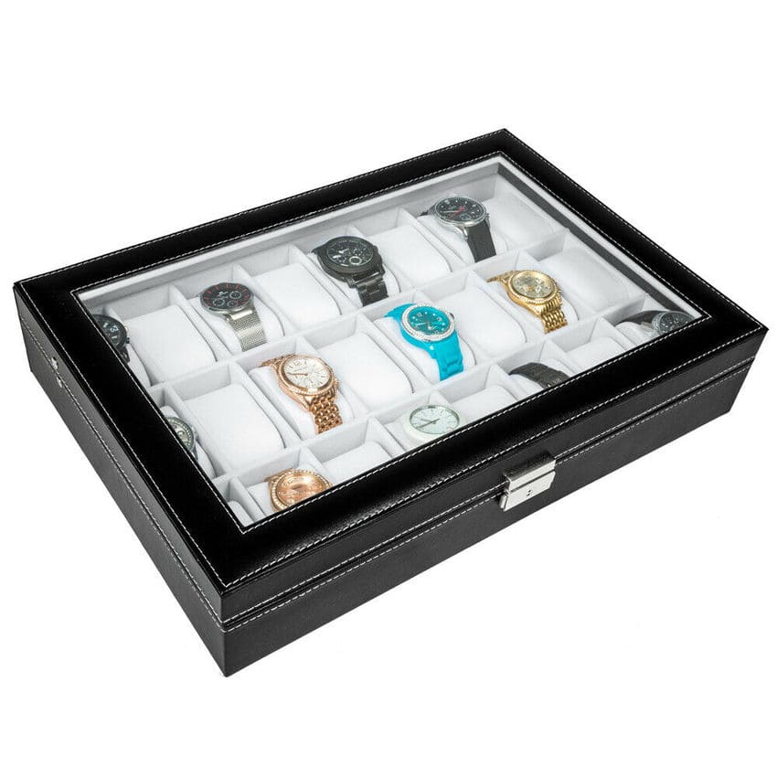 LEATHERETTE WATCH BOX <br/>24 SLOTS