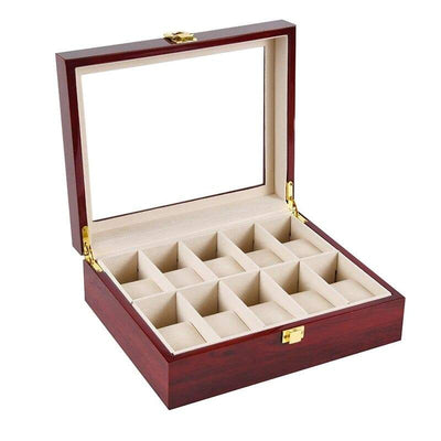 RED WOOD WATCH BOX <br/> 10 SLOTS