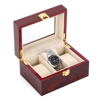 RED WOOD WATCH BOX <br/> 3 SLOTS