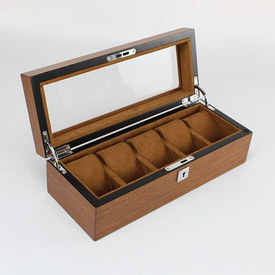 WOODEN WATCH BOX WITH LOCK <br/> 5 SLOTS